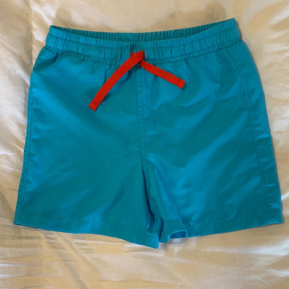 Primary Kids Blue Swim Shorts with Red Drawstring